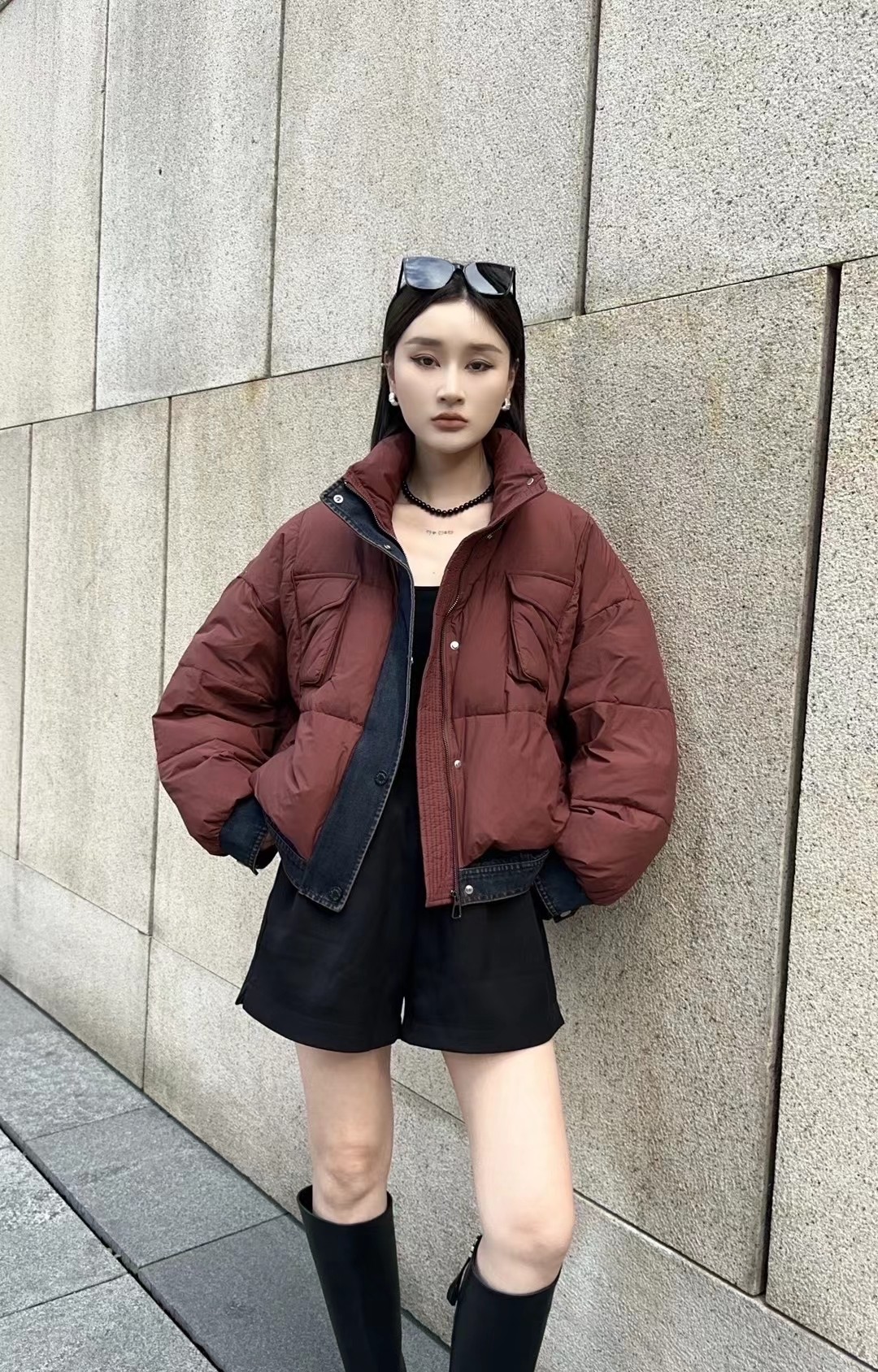 欧洲站羽绒服女短款2025冬季新款时尚洋气拼接牛仔假两件外套潮