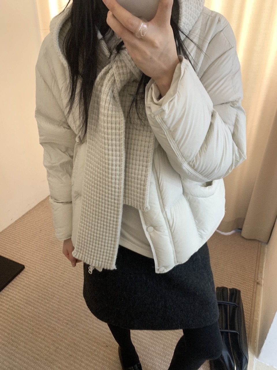 韩版新款宽松显瘦圆领针织帽羽绒服女短款加厚保暖白鸭绒外套潮