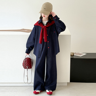 世玉家女童牛仔套装春装薄款时髦洋气外套儿童春季阔腿裤长袖外穿