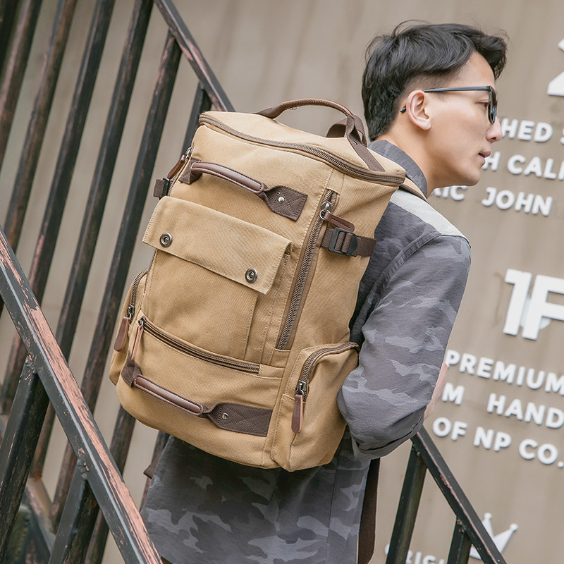 英铭旅行包背包男双肩包帆布大容量超大登山户外出差旅游学生书包