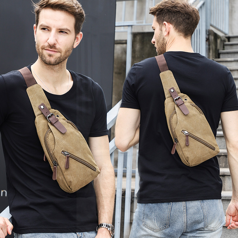 帆布胸包休闲挎包男士包包单肩背包潮牌斜跨ins超火小包斜挎包男