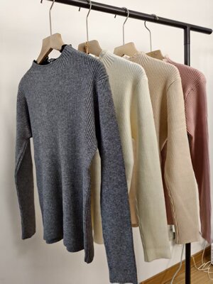 蕾丝半高领毛衣女秋冬新修身加厚针织衫内搭洋气上衣紧身打底衫