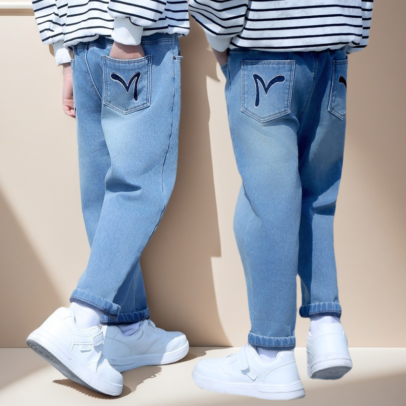 童装男童春季裤子2025新款儿童牛仔裤男孩春秋款加绒大童宽松长裤