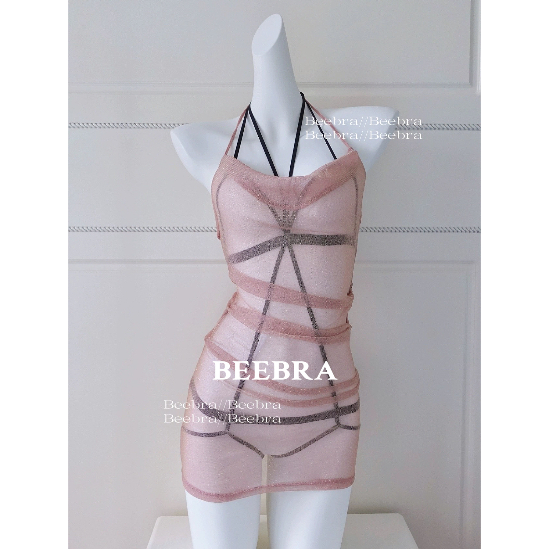 蜜罐Beebra//小调*高级细闪性感挂脖纯欲吊带睡裙包臀连衣裙