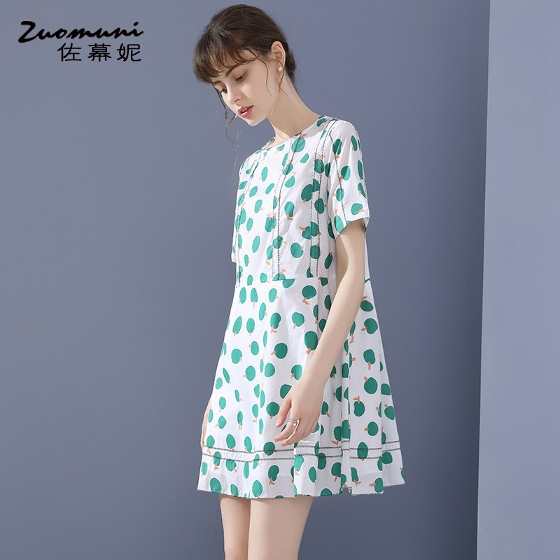佐幕妮宽松短袖印花连衣裙2020年新款夏季女短款纯棉简约11531