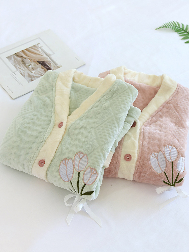 겨울 수유복 가을 겨울 산후 산후 잠옷 겨울 플란넬 두꺼운 대형 200파운드 11월 모유 수유