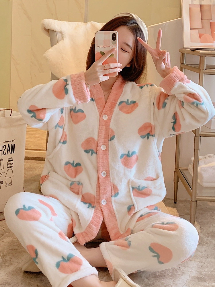 겨울 산후복 가을 겨울 산후 산모 잠옷 겨울용 플란넬 대형 200파운드 11월 모유수유용 증점