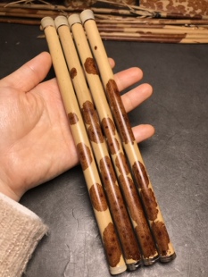 收藏品福建武夷山紫花老料红湘妃竹线香筒镶嵌白牛角檀香便携竹筒