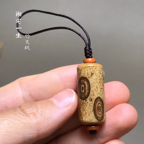 手工制作梅鹿竹扇坠吊坠 文玩竹子斑竹挂件手机链钥匙扣坠子把件