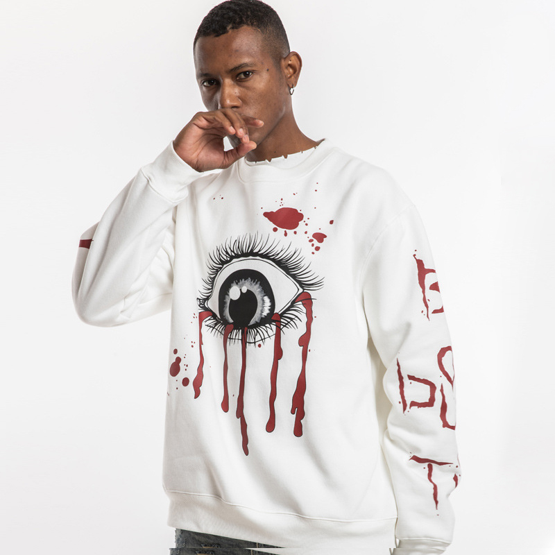 卫衣男连帽秋冬季男女情侣款帽衫宽松上衣潮牌上帝之血眼美式涂鸦