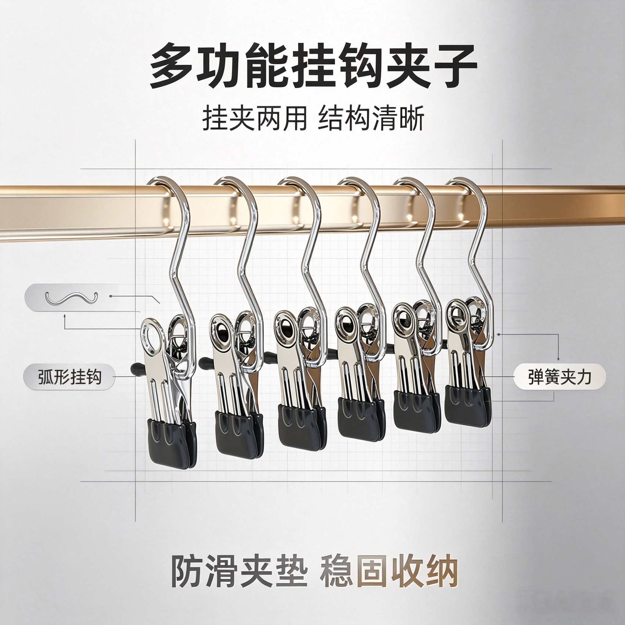 高品质不锈钢挂钩夹子多功能晾衣夹无痕毛巾帽子袜子防风裤夹收纳图片