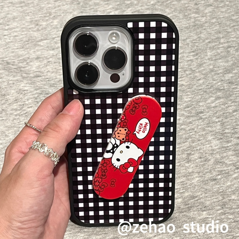 ZEHAO*ins黑边创意经典黑白格双层印花韩系14适用iphone16promax苹果16pro手机壳苹果16/13软15Promax保护套1