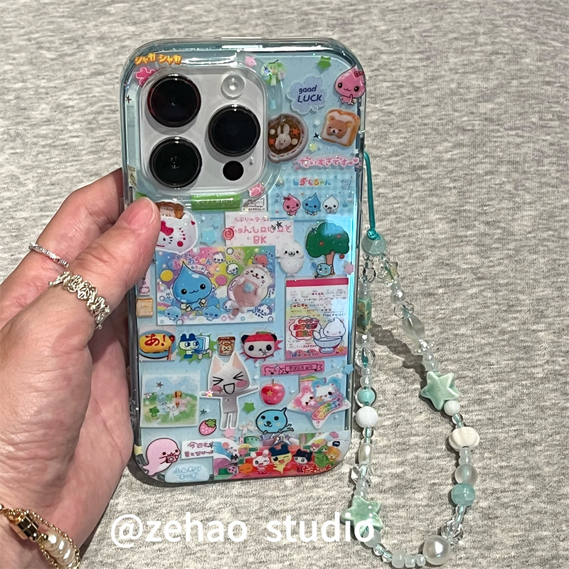ZEHAO*ins透蓝底多只ip标签双层印花韩系14适用iphone16promax苹果16pro手机壳苹果16/13软15Promax保护套1女
