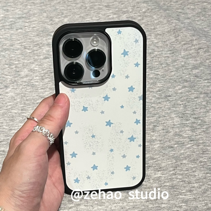 ZEHAO*ins简约韩风泼墨蓝星双层印花韩系14适用iphone16promax苹果16pro手机壳苹果16/13软15Promax保护套1女