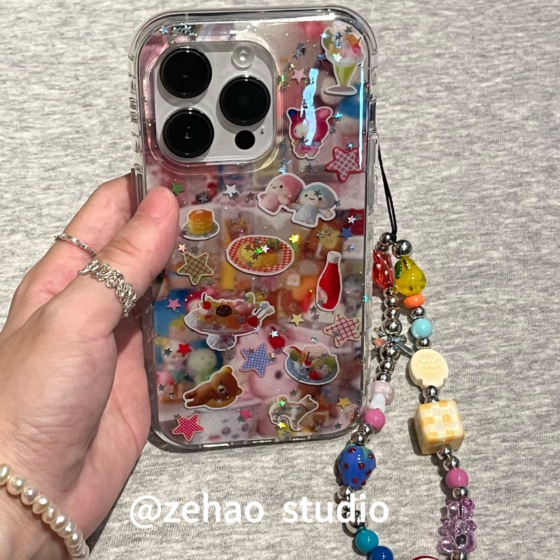 ZEHAO*ins亮面古早双子星萌物双层印花韩系14适用iphone16promax苹果16pro手机壳苹果16/13软15Promax保护套1