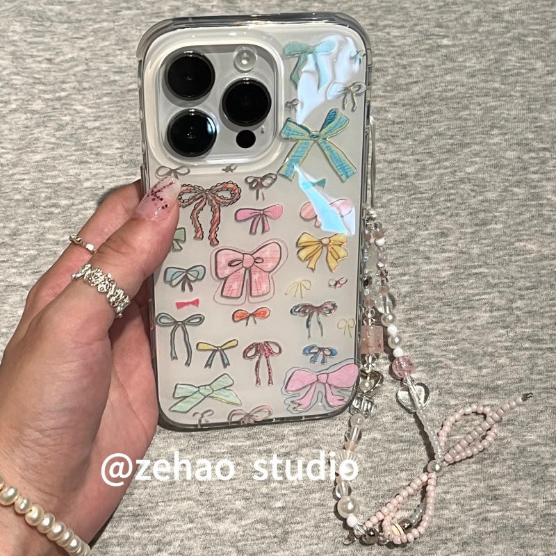 ZEHAO*ins白色多款式蝴蝶结双层印花韩系14适用iphone16promax苹果16pro手机壳苹果16/13软15Promax保护套1女