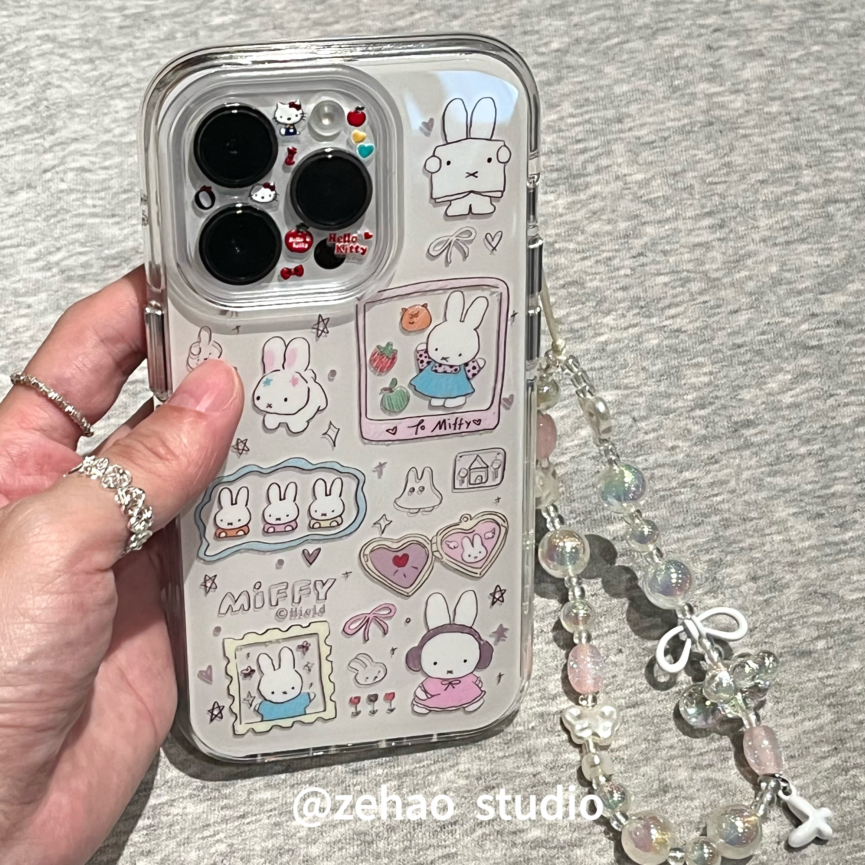 ZEHAO*ins白底可爱邮票米菲双层印花韩系14适用iphone16promax苹果16pro手机壳苹果16/13软15Promax保护套1女