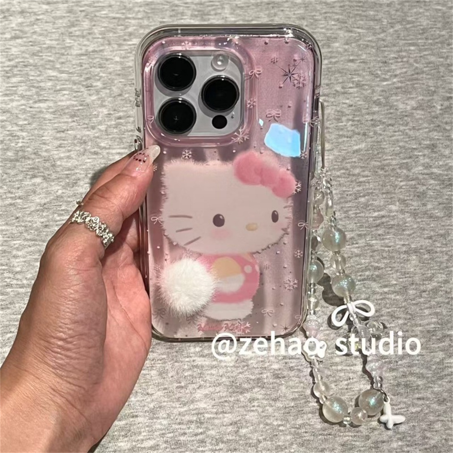 ZEHAO*ins风粉镭射翘屁屁kt双层印花韩系16Pro适用iphone17Promax苹果16pro手机壳15/14软16Promax保护套女16
