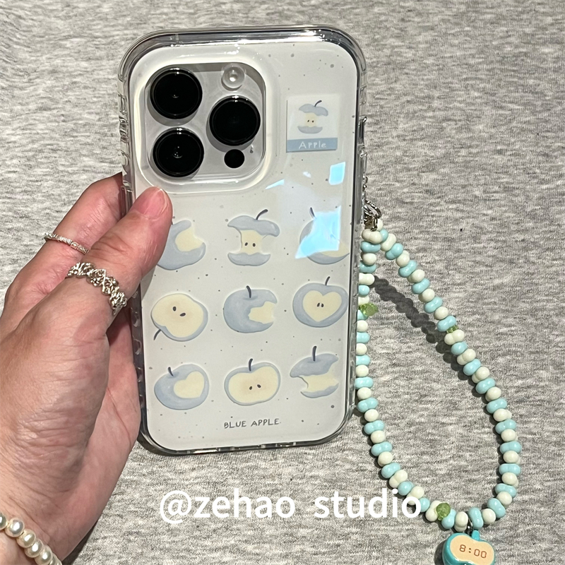 ZEHAO*ins可爱浅蓝满屏苹果双层印花韩系14适用iphone16promax苹果16pro手机壳苹果16/13软15Promax保护套1女