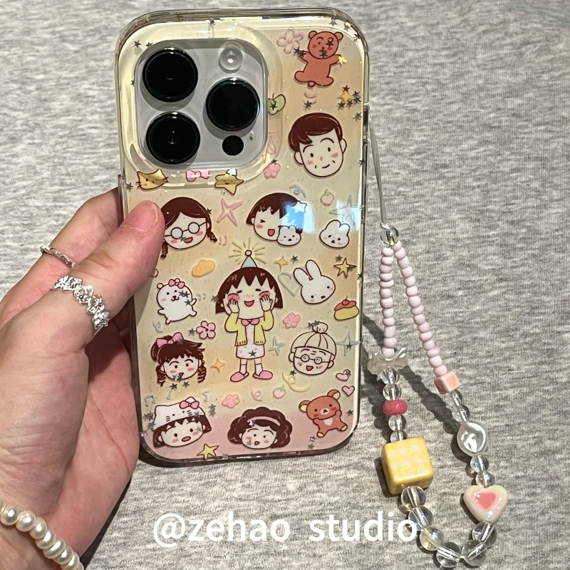 ZEHAO*ins奶呼呼樱桃小丸子双层印花韩系14适用iphone16promax苹果16pro手机壳苹果16/13软15Promax保护套1女