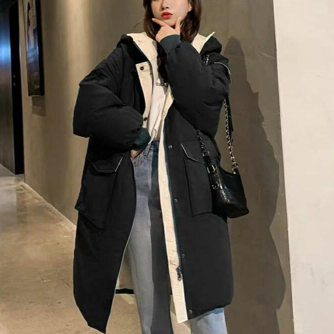 过膝羽绒棉服女中长款冬