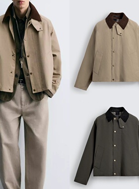 柜799！秋季男装科技面料撞色领口夹克7380220 710 短款宽松外套