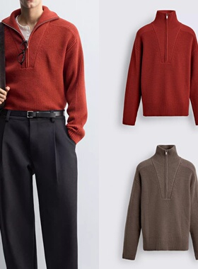 柜429！2025冬季新品男装宽松珍珠织法半高拉链针织衫5755328 737