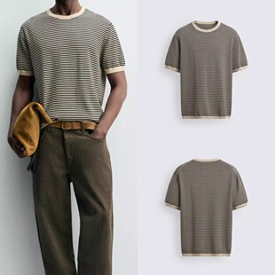 直筒条纹针织T恤 柜329 棉麻混纺修身 男装 3920662 2026春夏新品