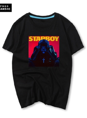 新款The Weeknd黑色Starboy短袖T恤 电音T恤纯棉DJ衣服宽松大码
