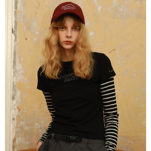 【新品现货包邮】NEATO逆光女装 短款印花条纹假两件t恤