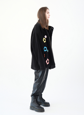 NEATO逆光 限定款 售完无补 宽松复古摇粒绒拉链厚棉服 刺绣小花