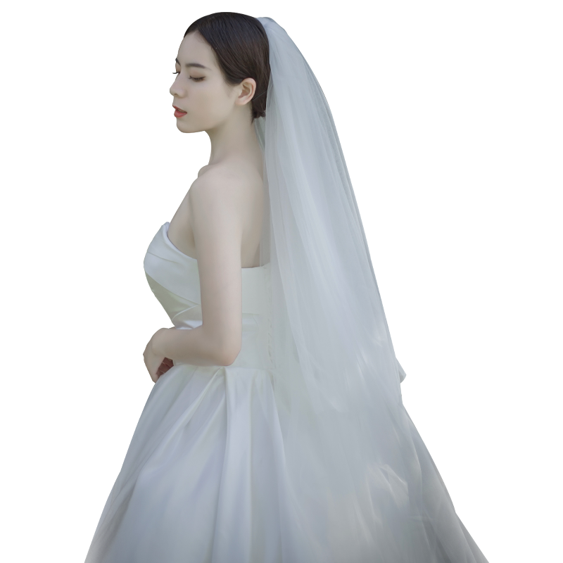 出嫁头纱主婚纱白色长款拖尾新娘头饰森系超仙简约婚礼素纱拍照女