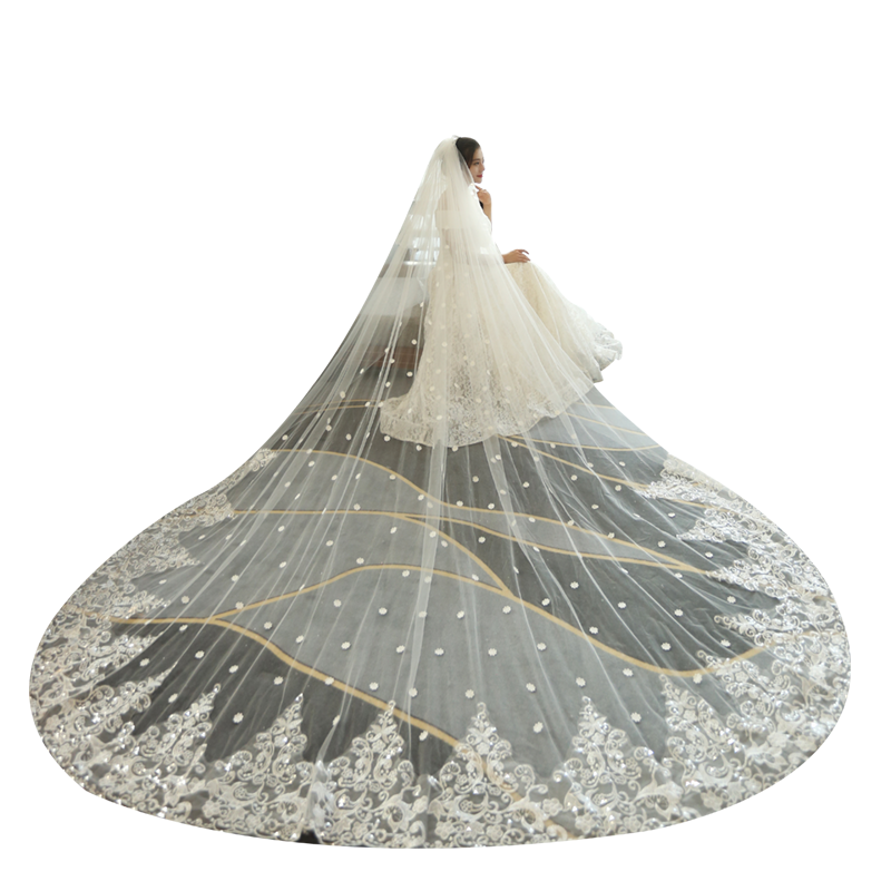 新娘主婚紗頭紗超長拖尾高級白色蕾絲花邊結(jié)婚婚禮頭飾超仙森系紗