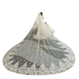 新娘主婚纱头纱超长拖尾高级白色蕾丝花边结婚婚礼头饰超仙森系纱