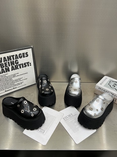 金属复古百搭休闲勃肯拖鞋 欧货真皮厚底增高包头半拖鞋 女2026新款