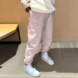 高腰宽松收口刺绣logo保暖DQ5888 女子冬季 Nike耐克粉色加绒裤 卫裤