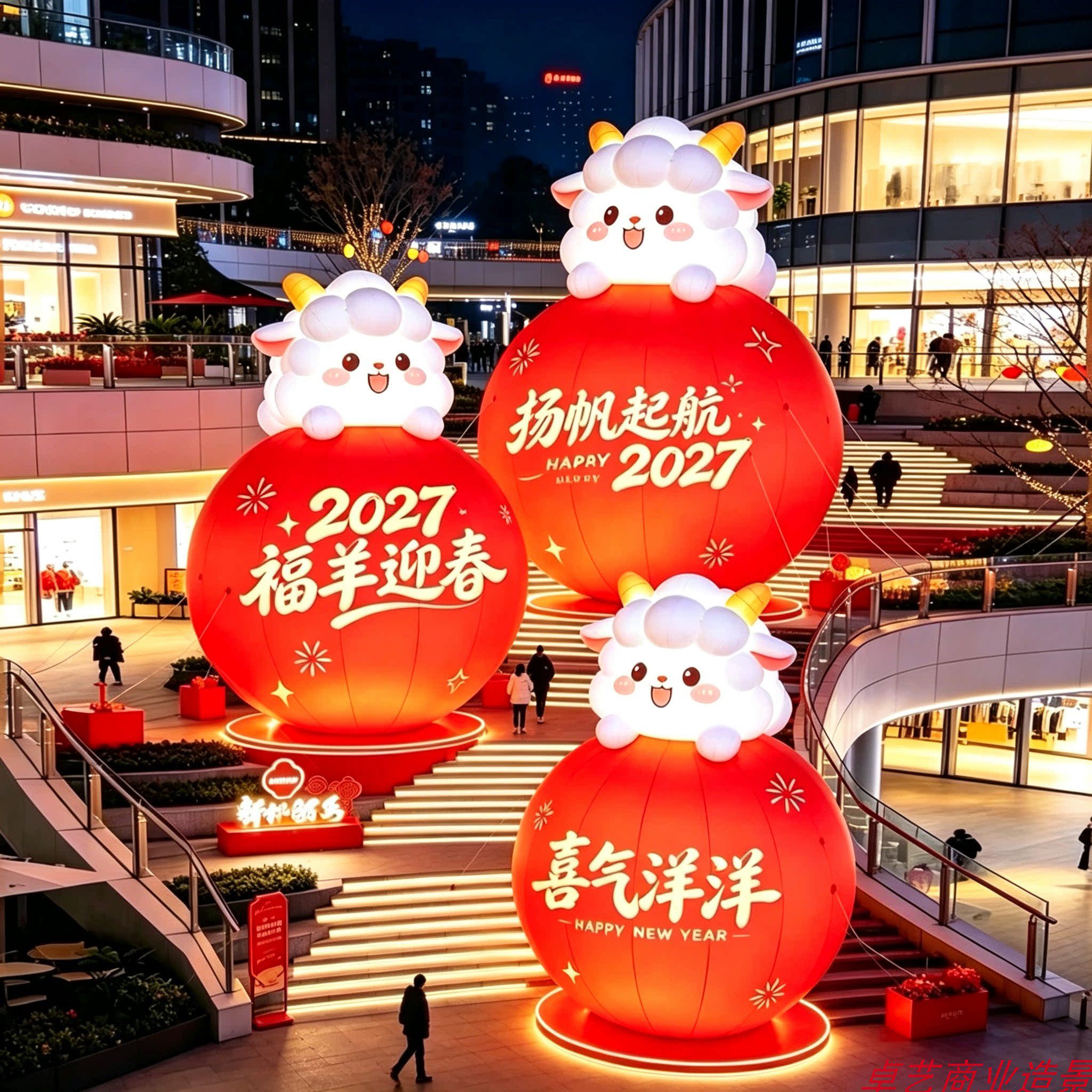 新年羊卡通充气气模发光户外美陈