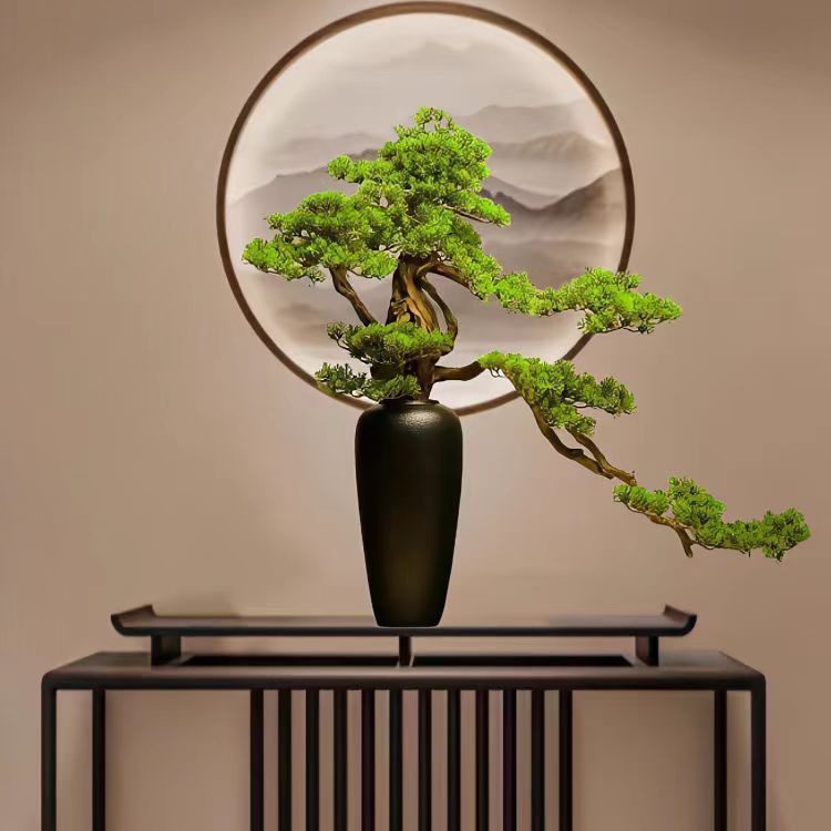 新中式仿真迎客松盆景绿植盆栽