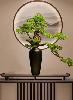 新中式仿真迎客松盆景绿植盆栽