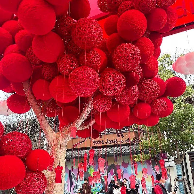 红毛线球挂件氛围感场景布置红丝绒球挂饰店铺门口元旦节打卡拍照,节庆用品/礼品,节日装扮用品,淘宝优惠券,粉丝福利购,淘宝优惠卷
