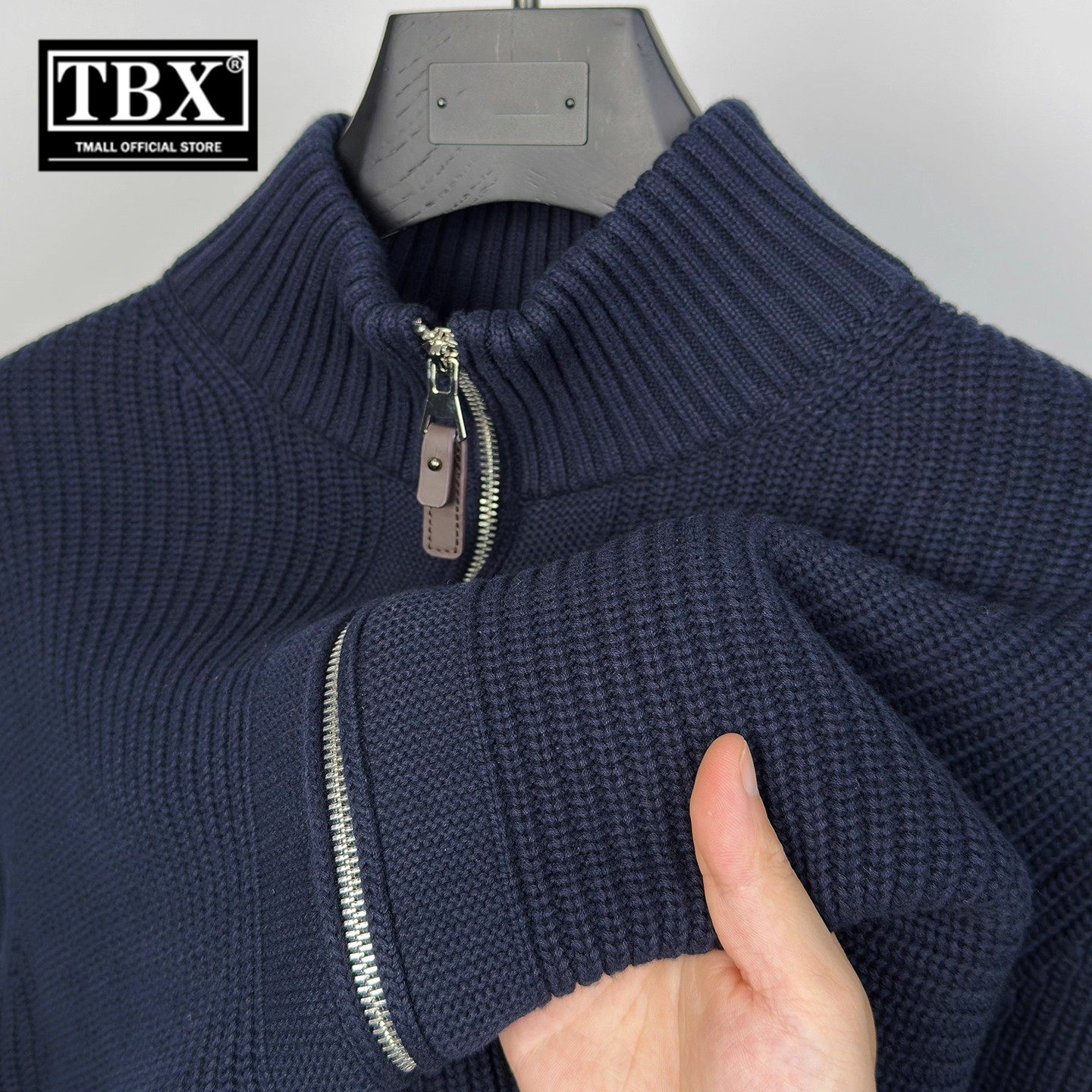 重磅纯棉双拉链针织开衫外套男士2026新款冬装加厚毛衣男款秋冬季