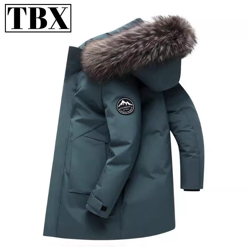 高端中长款羽绒服男士冬季2026新款派克服毛领加厚白鸭绒外套男款