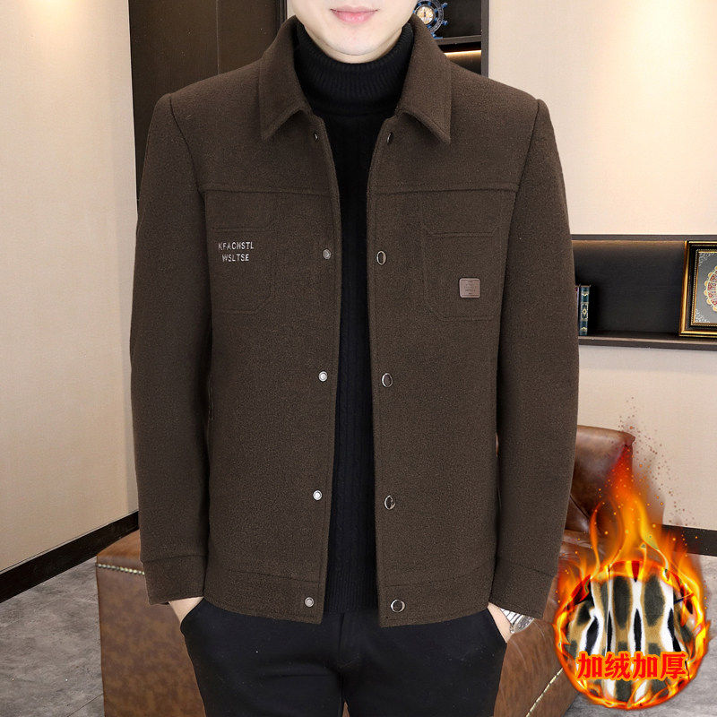 呢子外套男士秋冬季加绒加厚短款毛呢大衣青年休闲翻领保暖夹克衫