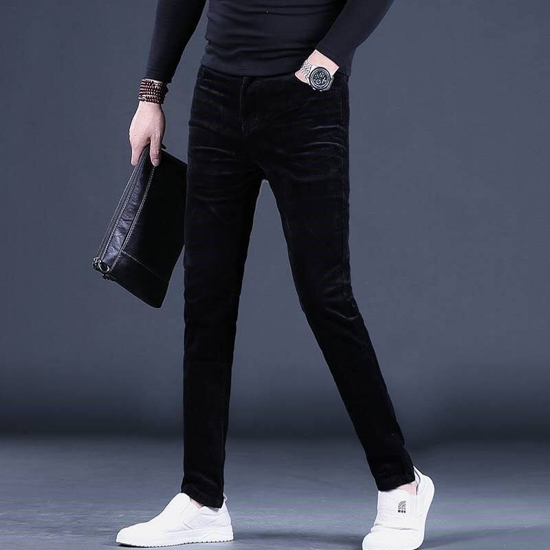 秋冬季新款黑色灯芯绒休闲裤男韩版百搭修身显瘦弹力条绒小脚裤子