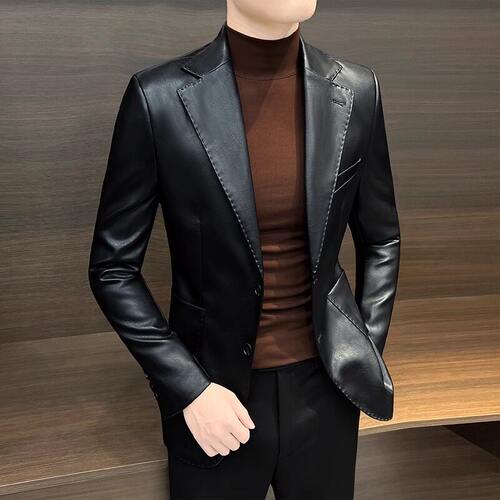 意大利/设计师轻奢痞帅皮衣男士西服外套秋季新款高端潮流美式休