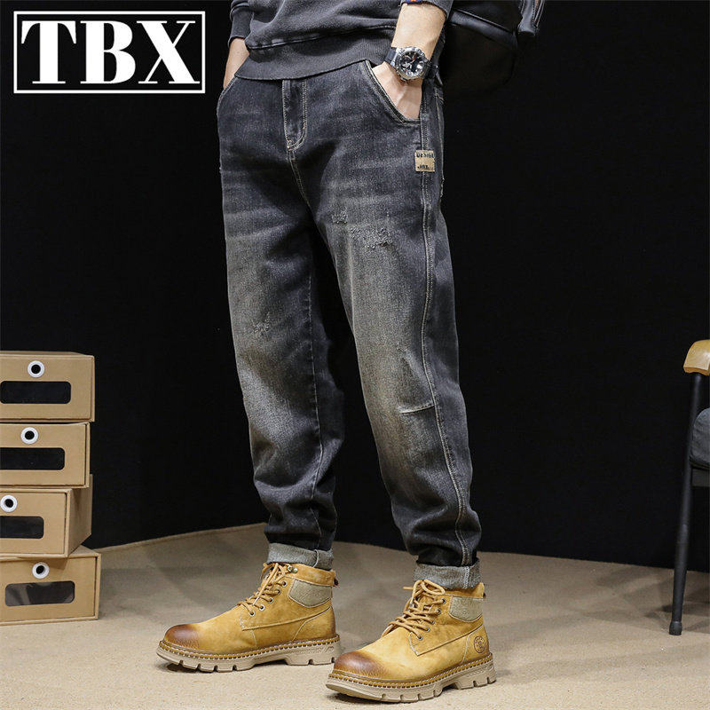 高端牛仔裤男士春秋款2026新款直筒宽松大码弹力裤子男款冬季加绒