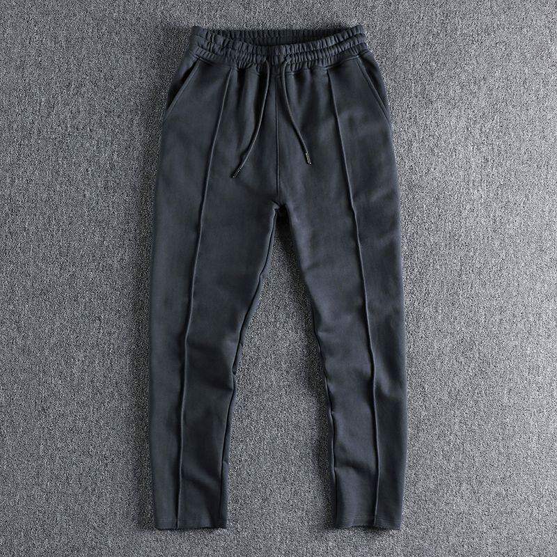 IT ins潮牌休闲卫裤男重磅纯棉毛圈线条感弹力腰垂感毛边直筒长裤
