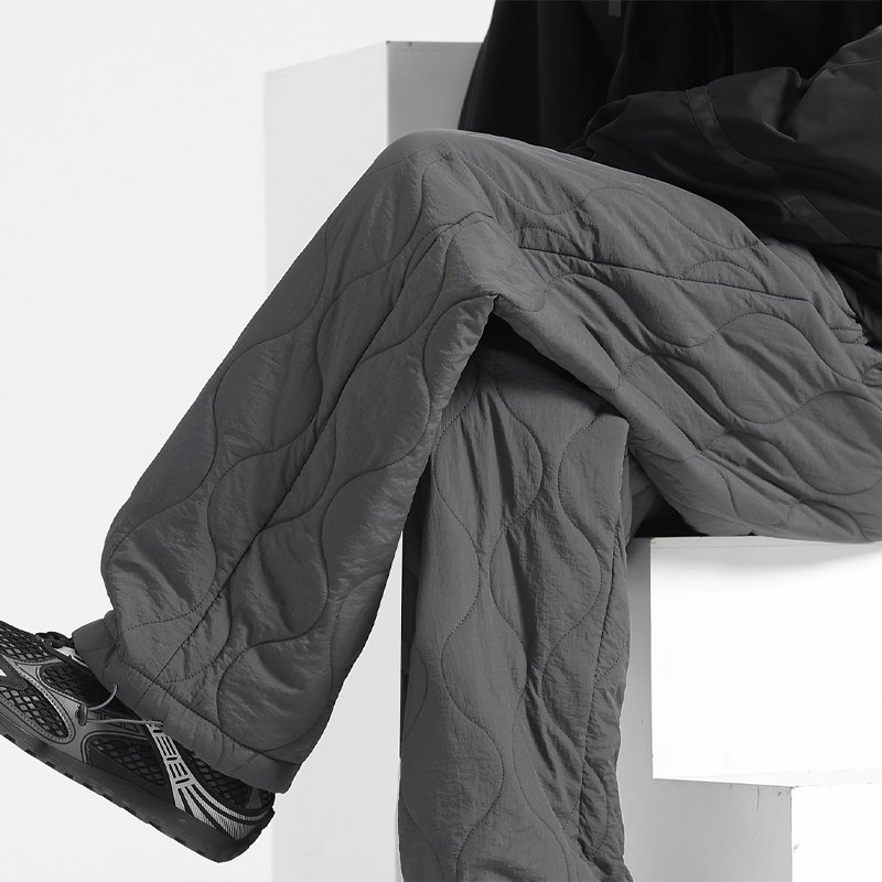 潮牌高端保暖羽绒裤子男冬季加厚阔腿直筒裤宽松棉裤休闲运动卫裤