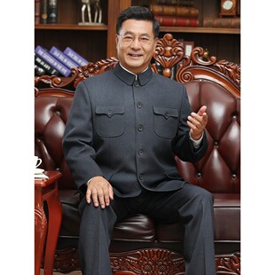 高端唐装男春秋新款加绒加厚中老年爸爸中山服爷爷中式中山装套装