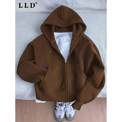高端重磅连帽棕色卫衣男款春秋2025新款美式复古正肩开衫男士外套